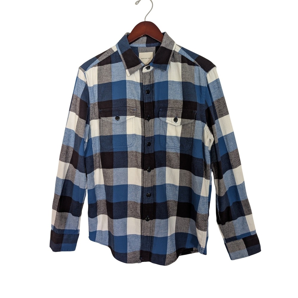 American Eagle Mens Blue Buffalo Plaid Flannel Button Down Shirt Medium